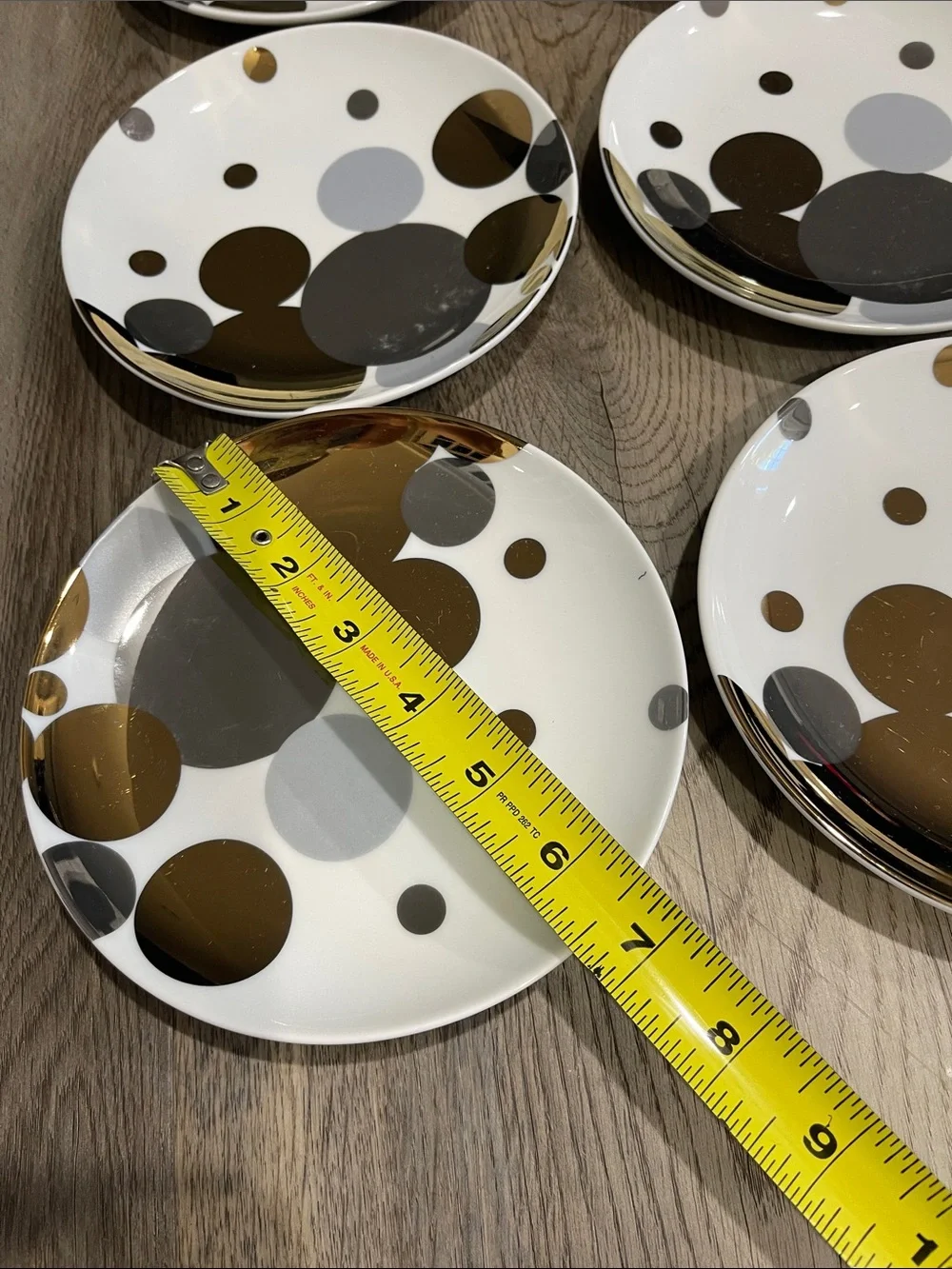 Crate&Barrel Confetti 6.5” dessert plates Gold and silver Dot Design Set of 6